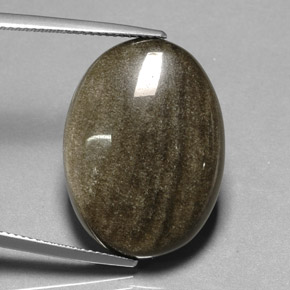 16.44캐럿 천연 골드 광택 옵시디언, 타원형 컷, 25.1×18.3 mm, 불투명체