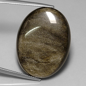 26.13캐럿 천연 그레이 블랙 옵시디언, 타원형 컷, 28.5×21.3 mm, 불투명체