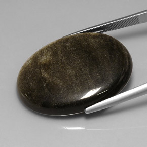 26.13캐럿 천연 그레이 블랙 옵시디언, 타원형 컷, 28.5×21.3 mm, 불투명체