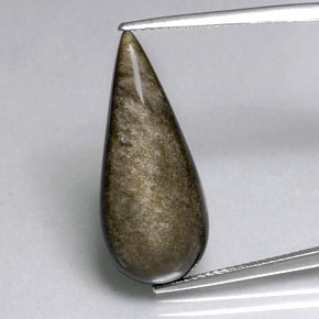 10.83캐럿 천연 골드 광택 옵시디언, 배 모양, 25.8×11.1 mm, 불투명체