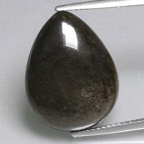 8.74캐럿 천연 골드 광택 블랙 옵시디언, 배 모양, 19.1×14.7 mm, 불투명체
