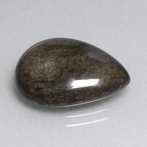 8.74캐럿 천연 골드 광택 블랙 옵시디언, 배 모양, 19.1×14.7 mm, 불투명체
