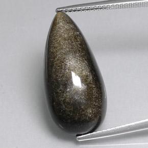 12.11캐럿 천연 골드 광택 블랙 옵시디언, 배 모양, 25×11.8 mm, 불투명체