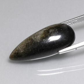 12.11캐럿 천연 골드 광택 블랙 옵시디언, 배 모양, 25×11.8 mm, 불투명체