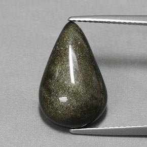 6.97캐럿 천연 골드 광택 옵시디언, 배 모양, 17.4×11.1 mm, 불투명체