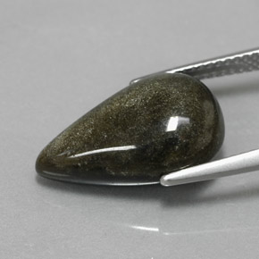 6.97캐럿 천연 골드 광택 옵시디언, 배 모양, 17.4×11.1 mm, 불투명체