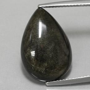 10.85캐럿 천연 골드 광택 블랙 옵시디언, 배 모양, 19.8×13.7 mm, 불투명체