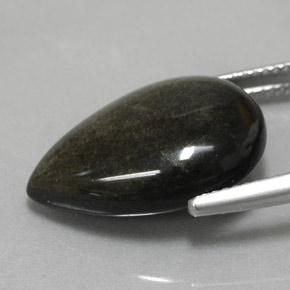 10.85캐럿 천연 골드 광택 블랙 옵시디언, 배 모양, 19.8×13.7 mm, 불투명체