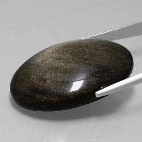 58.06캐럿 천연 골드 광택 블랙 옵시디언, 타원형 컷, 37.2×27.6 mm, 불투명체