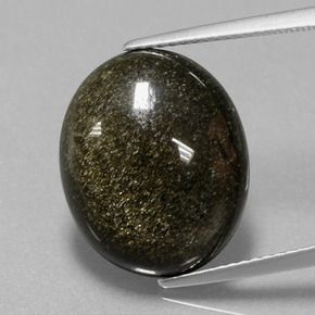 9.57캐럿 천연 골드 광택 옵시디언, 타원형 컷, 17.2×14.2 mm, 불투명체