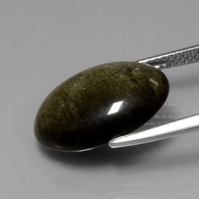 6.16캐럿 천연 골드 광택 흑요석, 타원형 컷, 불투명체