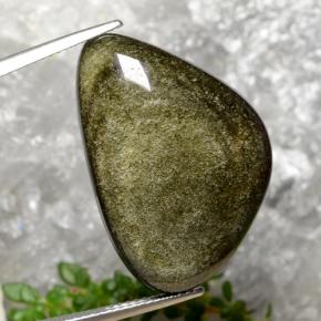 22.45캐럿 천연 골드 광택 블랙 옵시디언, 멋진 모양, 26.7×18.2 mm, 불투명체