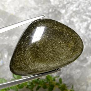 22.45캐럿 천연 골드 광택 블랙 옵시디언, 멋진 모양, 26.7×18.2 mm, 불투명체