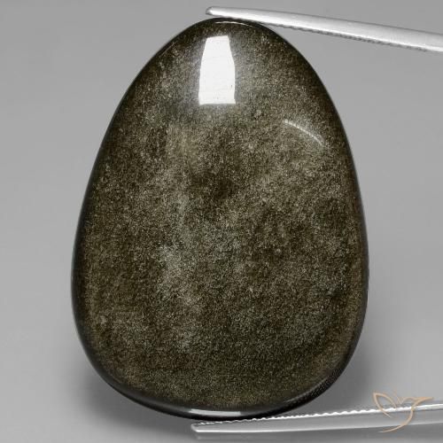 45.21ct 자연스러운 골드 광택이 있는 블랙 흑요석, 배 모양, 불투명체