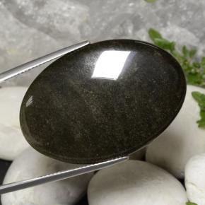 31.63캐럿 천연 골드쉰블랙 흑요석, 타원형 컷, 불투명체