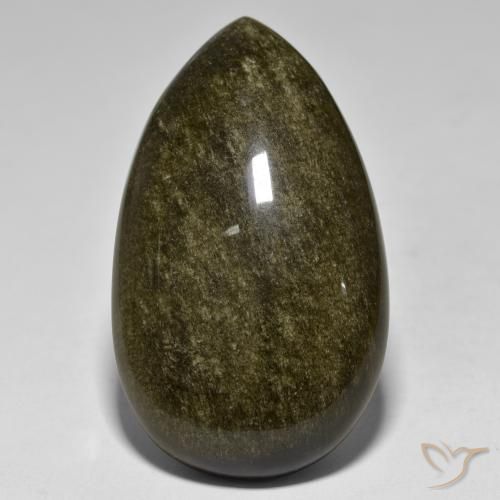 53.77캐럿 천연 골드 광택이 있는 블랙 옵시디언, 배 모양, 39.9×23.4 mm, 불투명체