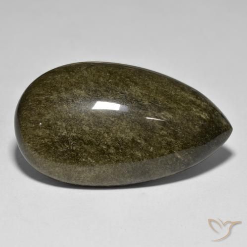 53.77캐럿 천연 골드 광택이 있는 블랙 옵시디언, 배 모양, 39.9×23.4 mm, 불투명체