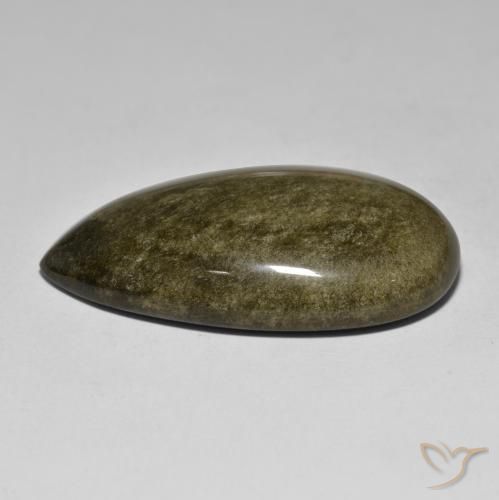 53.77캐럿 천연 골드 광택이 있는 블랙 옵시디언, 배 모양, 39.9×23.4 mm, 불투명체