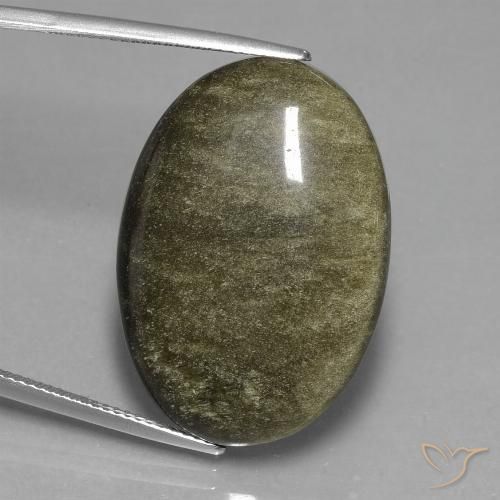 26.52ct 자연스러운 골드 광택이 있는 블랙 흑요석, 타원형, 불투명체