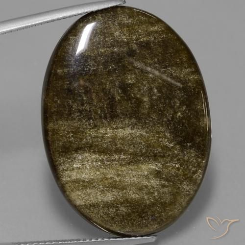 28.57ct 자연스러운 브라운 블랙 흑요석, 타원형, 불투명체