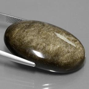 42.84캐럿 천연 블랙 골드 광택 흑요석, 타원형 컷, 불투명체