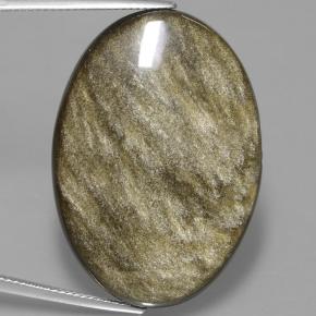 38.13캐럿 천연 블랙 골드 광택 옵시디언, 타원형 컷, 35.1×24.7 mm, 불투명체