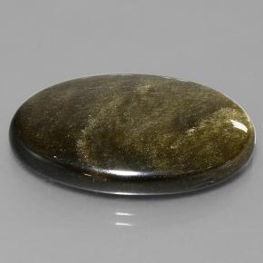 38.13캐럿 천연 블랙 골드 광택 옵시디언, 타원형 컷, 35.1×24.7 mm, 불투명체