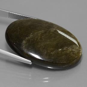 38.13캐럿 천연 블랙 골드 광택 옵시디언, 타원형 컷, 35.1×24.7 mm, 불투명체