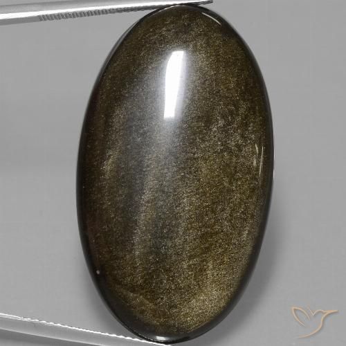 51.67ct 자연스러운 골드 광택이 있는 블랙 흑요석, 타원형, 불투명체