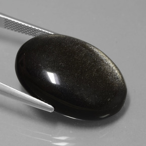 25.73캐럿 천연 골드 광택 옵시디언, 타원형 컷, 25.9×18.7 mm, 불투명체
