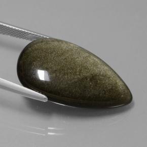 21.67캐럿 천연 블랙 골드 광택 옵시디언, 배 모양, 29.4×17.7 mm, 불투명체