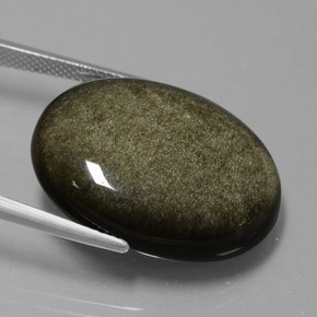 25.43캐럿 천연 블랙 골드 광택 흑요석, 타원형 컷, 불투명체