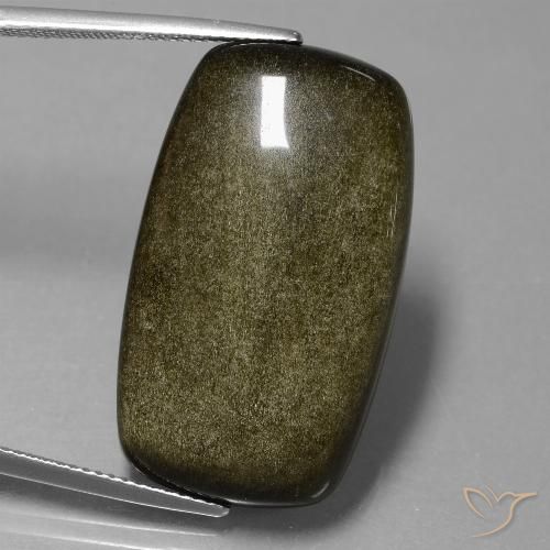 28.65ct 자연스러운 골드 광택이 있는 블랙 흑요석, 방석, 불투명체
