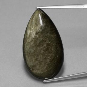 18.42캐럿 천연 블랙 골드 광택 옵시디언, 배 모양, 28.4×16.3 mm, 불투명체