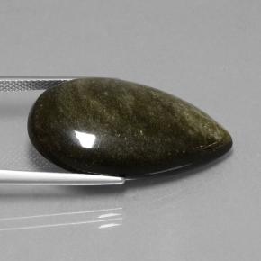 18.42캐럿 천연 블랙 골드 광택 옵시디언, 배 모양, 28.4×16.3 mm, 불투명체