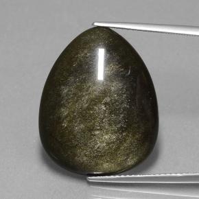 15.72캐럿 천연 블랙 골드 광택 옵시디언, 배 모양, 24×19.3 mm, 불투명체