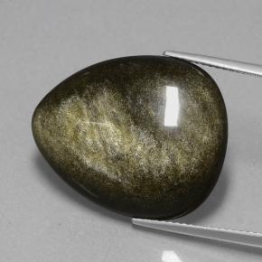 15.72캐럿 천연 블랙 골드 광택 옵시디언, 배 모양, 24×19.3 mm, 불투명체