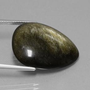 15.72캐럿 천연 블랙 골드 광택 옵시디언, 배 모양, 24×19.3 mm, 불투명체