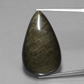 19.36캐럿 천연 블랙 골드 광택 옵시디언, 배 모양, 26.8×16.3 mm, 불투명체