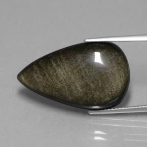 19.36캐럿 천연 블랙 골드 광택 옵시디언, 배 모양, 26.8×16.3 mm, 불투명체