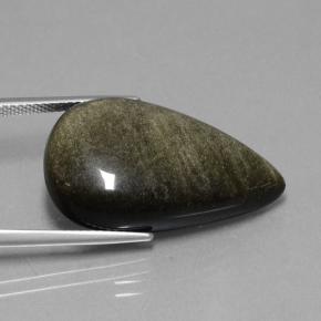 19.36캐럿 천연 블랙 골드 광택 옵시디언, 배 모양, 26.8×16.3 mm, 불투명체