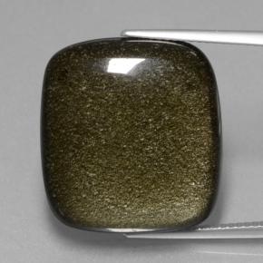 22.65캐럿 천연 블랙 골드 광택 흑요석, 쿠션 컷, 불투명체