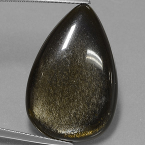 19.08캐럿 천연 블랙 골드 광택 옵시디언, 배 모양, 27.6×18.3 mm, 불투명체