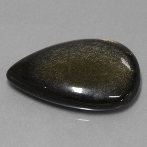 19.08캐럿 천연 블랙 골드 광택 옵시디언, 배 모양, 27.6×18.3 mm, 불투명체