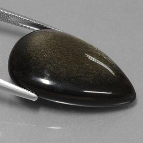 19.08캐럿 천연 블랙 골드 광택 옵시디언, 배 모양, 27.6×18.3 mm, 불투명체