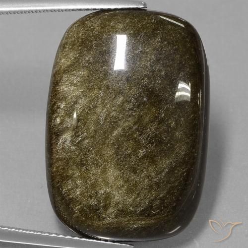 25.46ct 자연스러운 골드 광택이 있는 블랙 흑요석, 방석, 불투명체