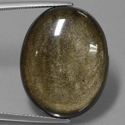 28.57캐럿 천연 골드 광택이 있는 블랙 옵시디언, 타원형 컷, 25.6×20.4 mm, 불투명체