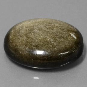28.57캐럿 천연 골드 광택이 있는 블랙 옵시디언, 타원형 컷, 25.6×20.4 mm, 불투명체
