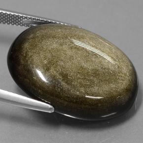 28.57캐럿 천연 골드 광택이 있는 블랙 옵시디언, 타원형 컷, 25.6×20.4 mm, 불투명체