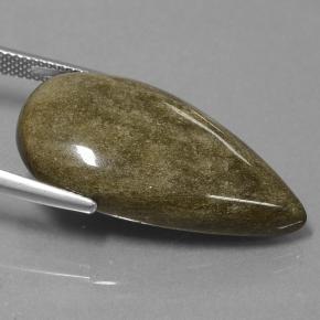 20.88캐럿 천연 블랙 골드 광택 옵시디언, 배 모양, 30.6×16.3 mm, 불투명체